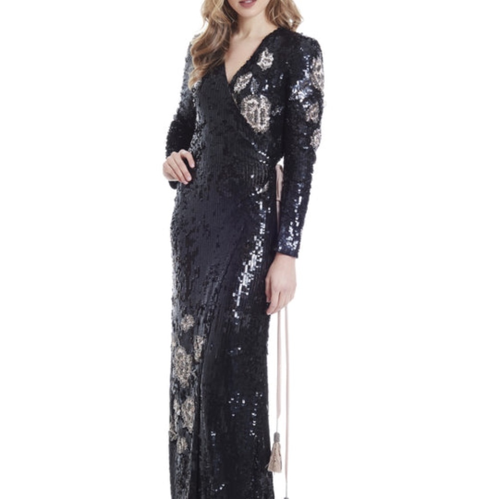 Sequin Wrap Floral Detail Dress